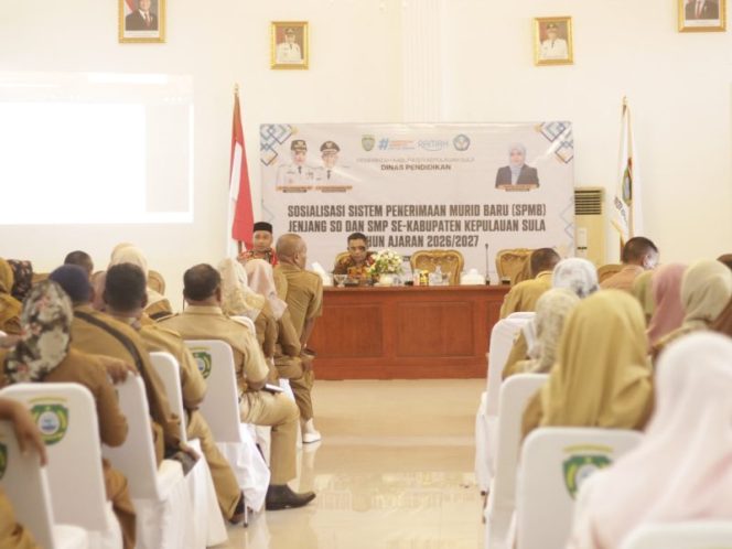 
					Dinas Pendidikan Kabupaten Kepulauan Sula menggelar sosialisasi sistem penerimaan murid baru (SPMB). Foto/moge