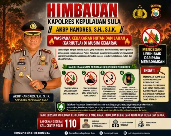 
					Waspada Dampak Musim Kemarau, Kapolres Handres Ajak Warga Cegah Kebakaran di Sula