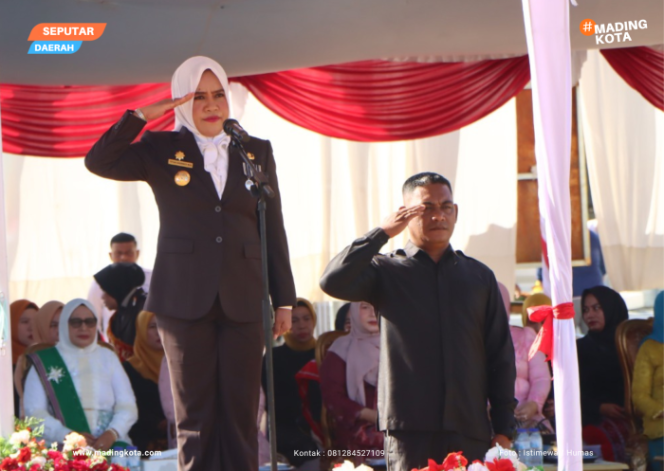 
					Bupati Kepulauan Sula, Hj. Fifian Adeningsih Mus, bertindak sebagai inspektur upacara HUT Bhayangkara ke-80. Foto / Istimewa / Humas